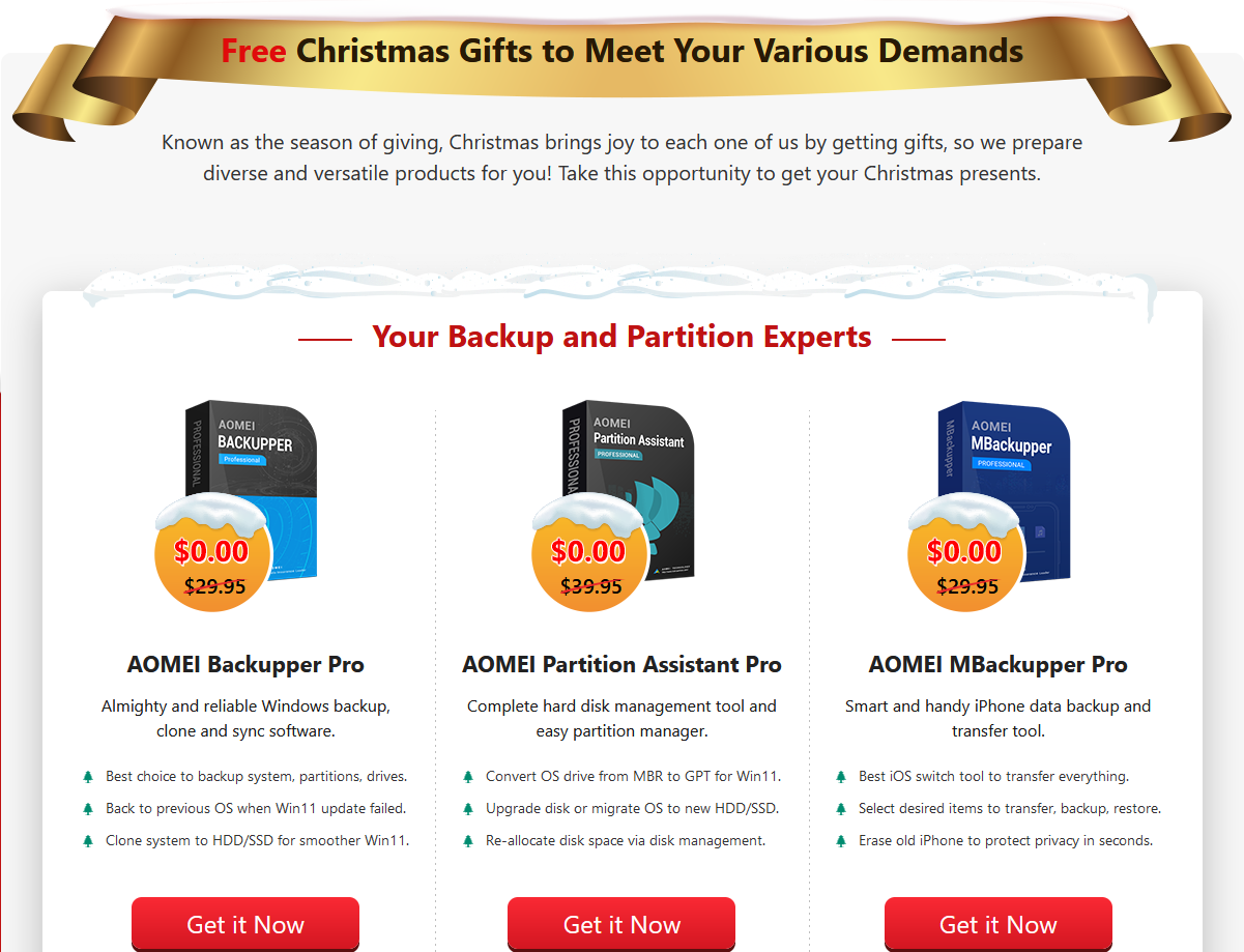 Free Christmas Software Giveaway: 15+ Tools Worth $521 (AOMEI & More)