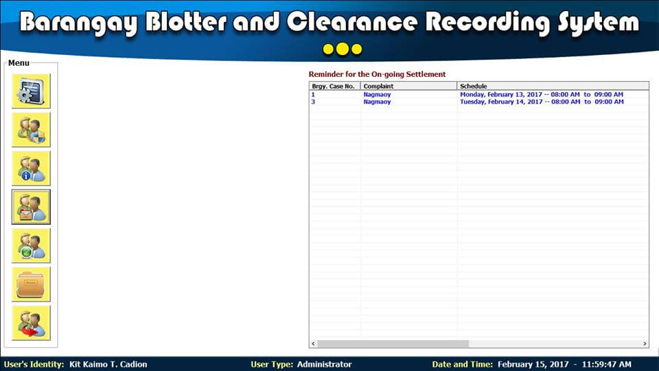 Barangay Blotter and Clearance System Règlement en cours