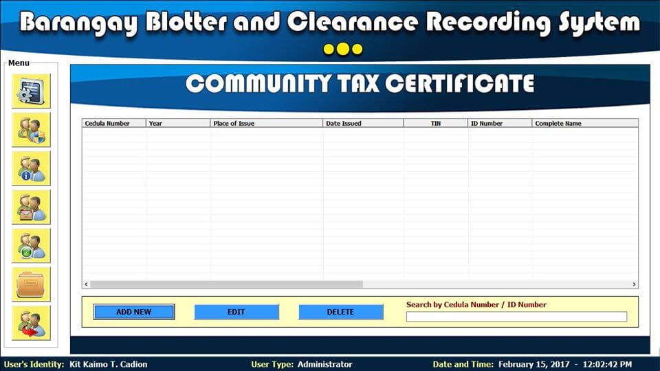 Certificat d'impôt communautaire sur le buvard et le système de dédouanement de Barangay