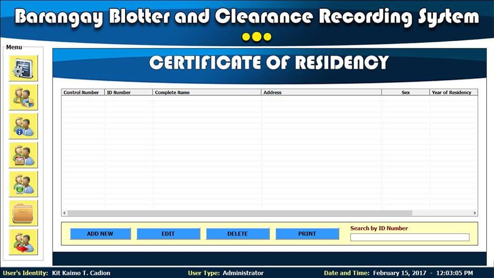 Certificat de résidence du buvard et du système d'autorisation de Barangay