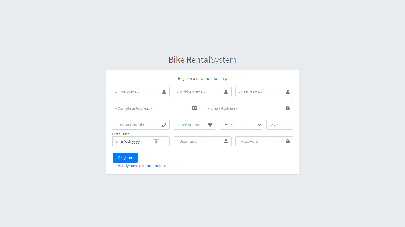 Modèle gratuit de système de location de vélos dans Bootstrap - Inscription