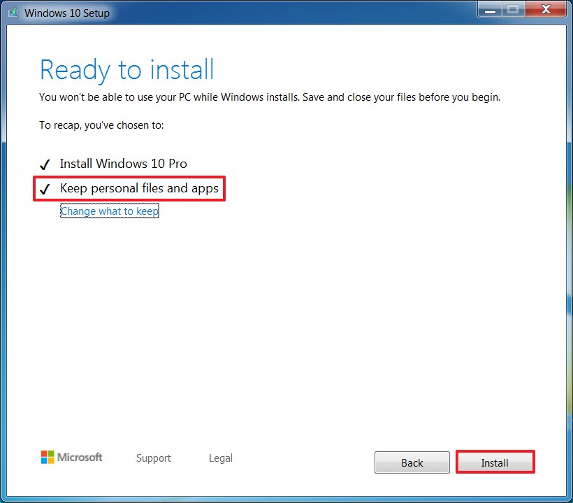 Conserver les fichiers pendant l'option de mise à niveau de Windows 7 vers Windows 11