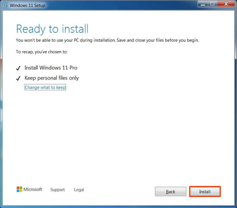 Mise à niveau vers Windows 11 à partir de Windows 7