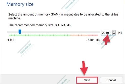 Sélectionnez une taille de RAM pour la machine virtuelle Linux