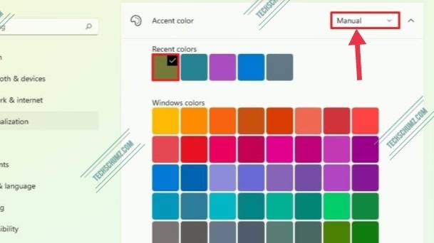 Sélectionnez et modifiez la couleur du menu Démarrer et de la barre des tâches de Windows 11