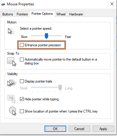 Améliorer la précision du pointeur - Désactiver l'accélération de la souris sous Windows 10