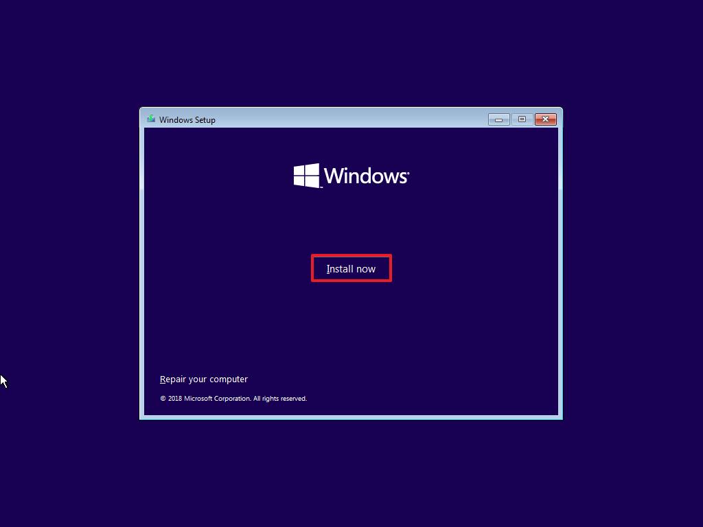 Bouton Installer maintenant de Windows 10