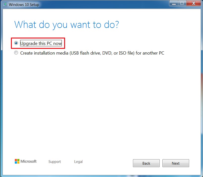 Option de mise à niveau de l'outil de création de support de Windows 7 vers Windows 11