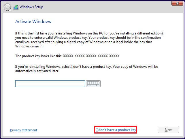 Ignorer la clé de licence dans la configuration de Windows 10