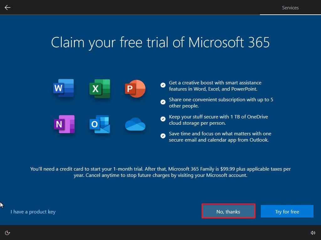 OOBE ignorer l'offre Microsoft 365