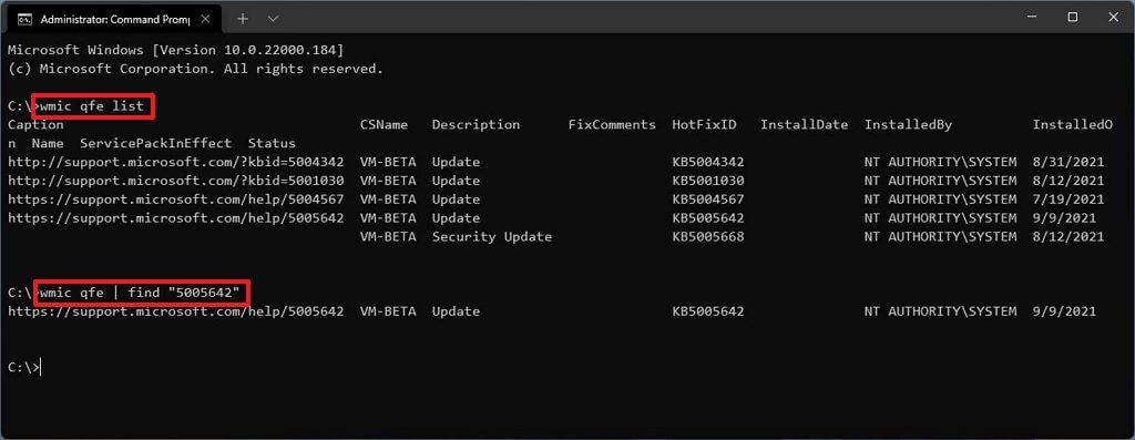 Commande de liste de mises à jour de Windows 11
