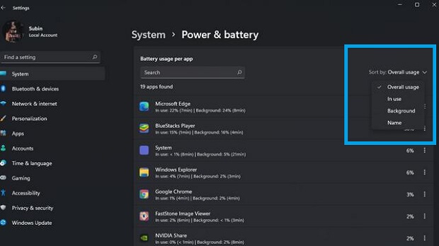 Vérifier l'utilisation de la batterie par application dans Windows 11