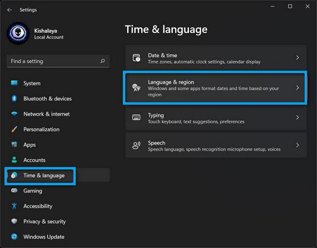 Serrings de langue et de région de Windows 11
