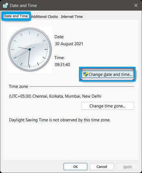 Modifier la date et l'heure dans Windows 11 via le panneau de configuration