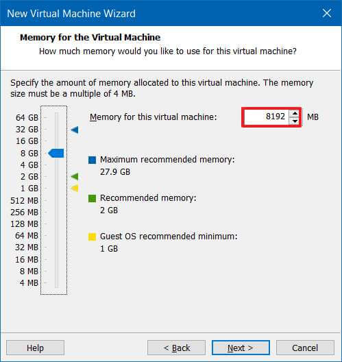 Paramètres de la RAM de la machine virtuelle