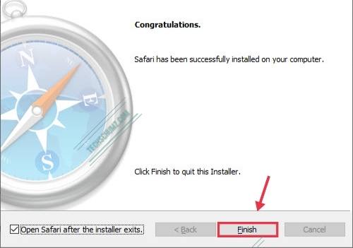 Cliquez sur le bouton Installer pour lancer l'installation de Safari