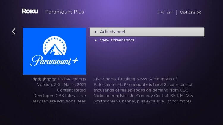 cliquez sur Ajouter une chaîne pour obtenir Paramount Plus