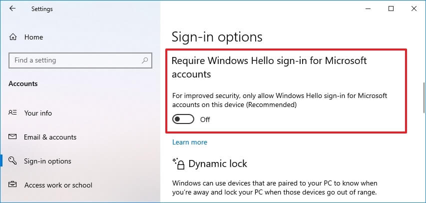 Exiger une connexion Windows Hello pour les comptes Microsoft