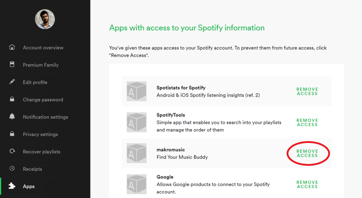 Supprimer l'accès aux applications de Spotify