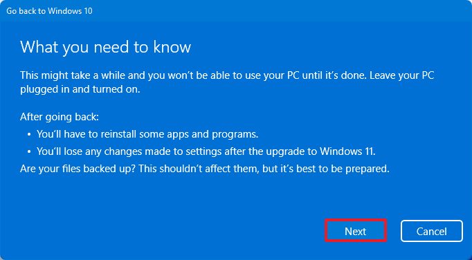 Revenir aux informations de Windows 10
