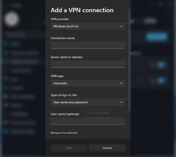 Ajout de paramètres VPN