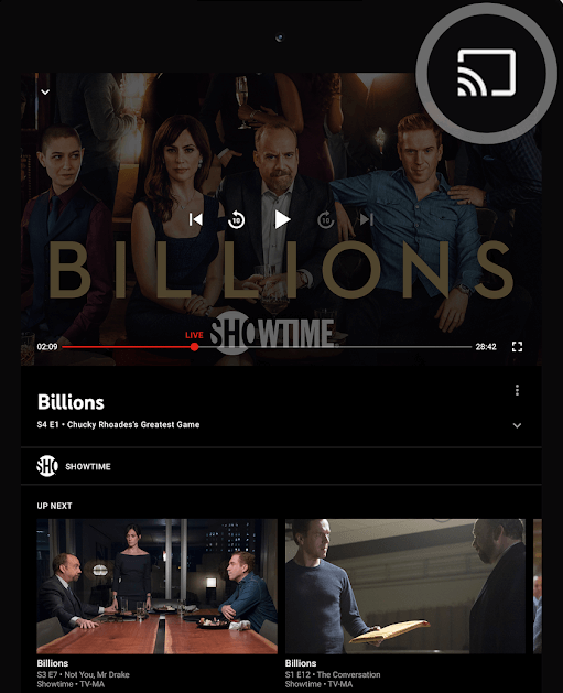 Cliquez sur l'icône Cast - YouTube TV sur Android TV