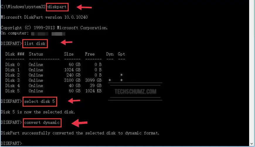 Étapes pour convertir un disque de base en disque dynamique sous Windows 11 à l'aide de l'invite de commande
