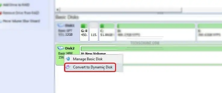 Cliquez sur Convertir en disque dynamique
