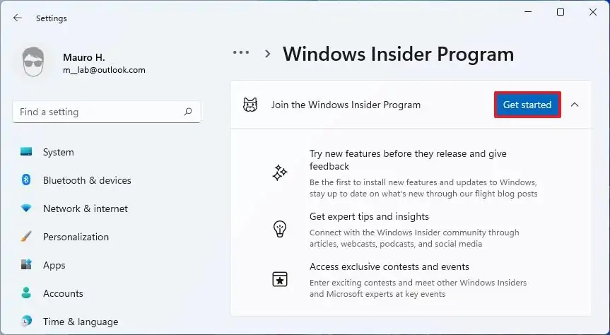 Paramètres du programme Windows Insider