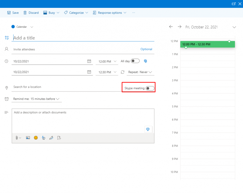 Ajouter une réunion Skype dans Outlook Web