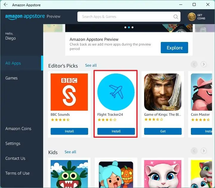 Application Android d'Amazon