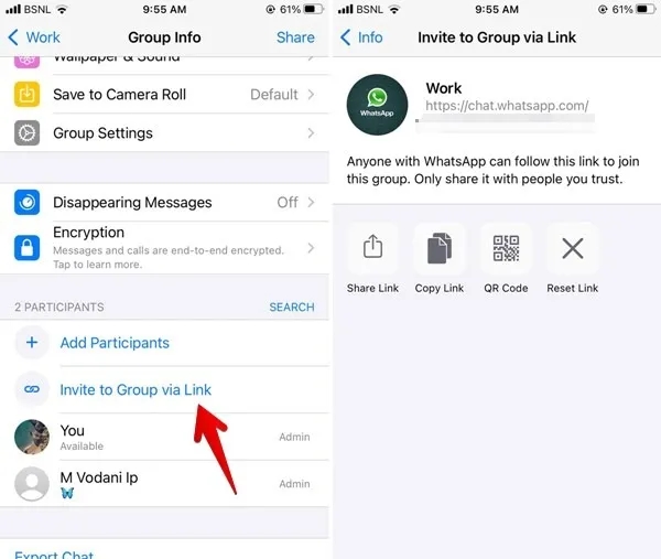 Créer un lien de groupe WhatsApp sur iPhone