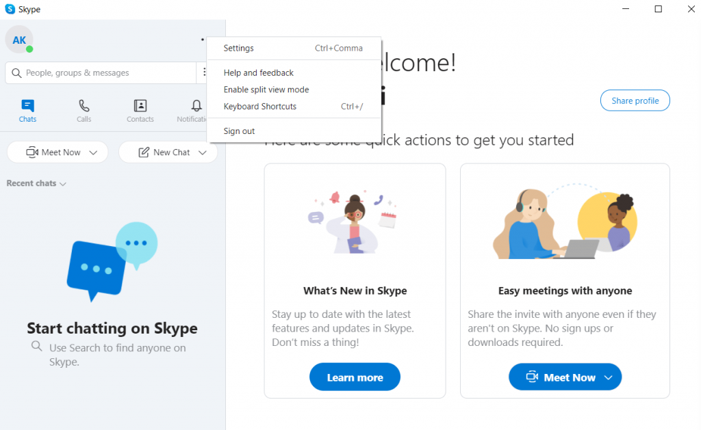 Sélectionnez Paramètres - Modifier l'arrière-plan de Skype