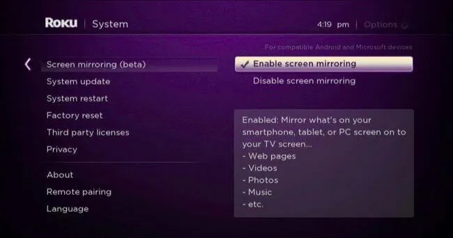 Screen Mirror TikTok sur Roku avec Android