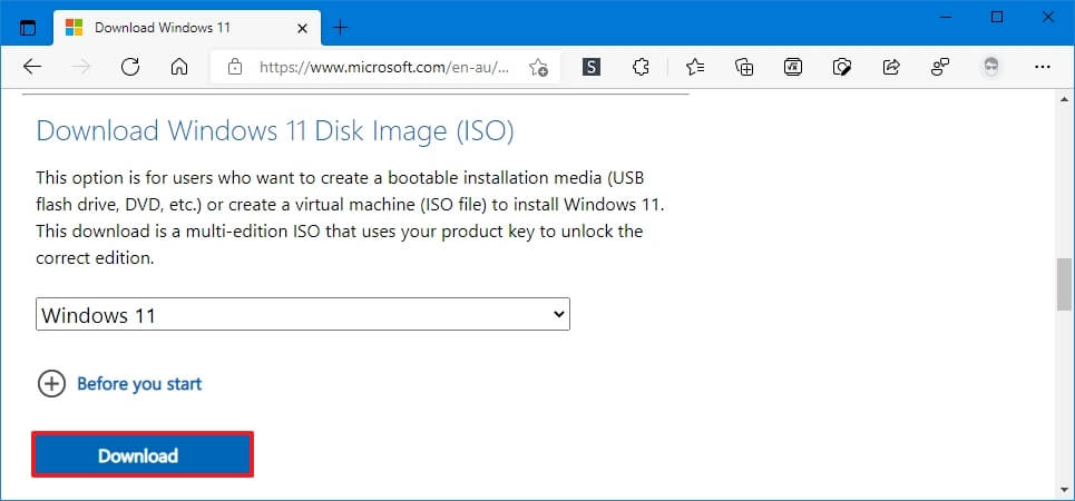 Téléchargement ISO de Windows 11