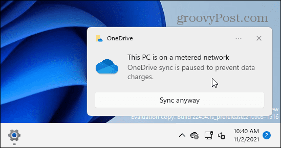 Message de limite de connexion mesurée OneDrive