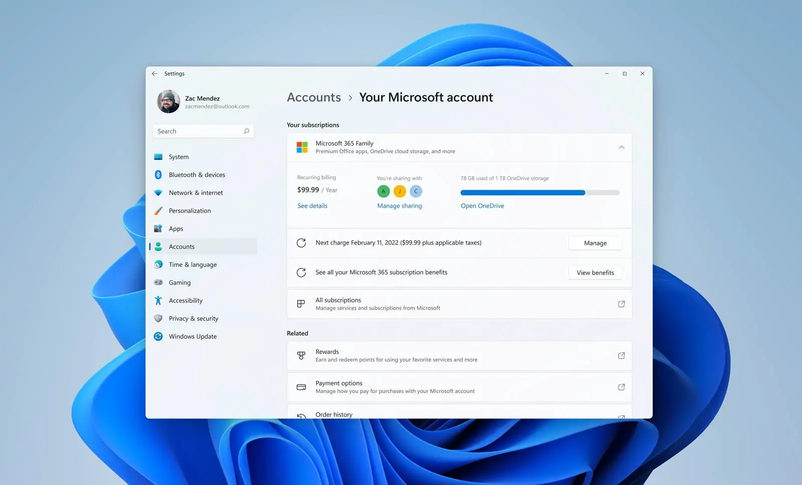 Windows 11 nouveaux paramètres de votre compte Microsoft