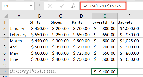 Résultat de la formule dans Excel