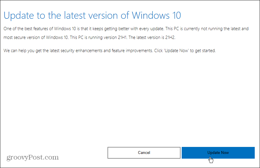 mise à jour vers la dernière version de Windows 10