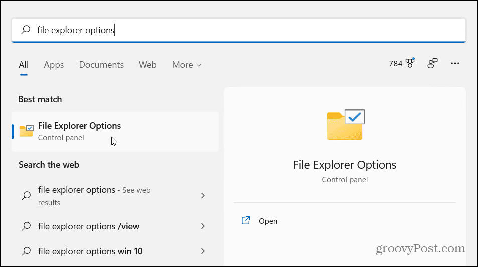 options de l'explorateur de fichiers