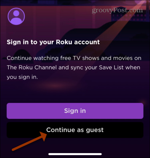 Continuer en tant qu'application Roku invitée