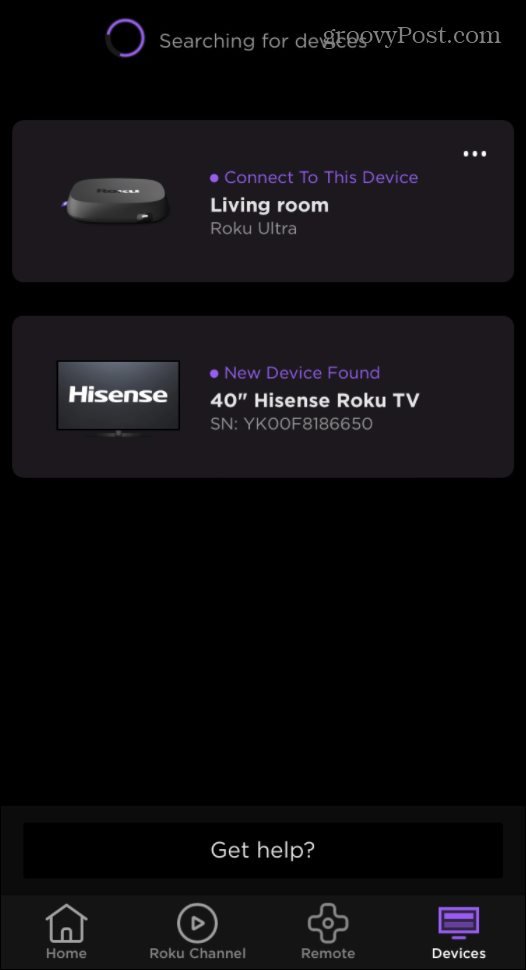 L'appareil se connecte maintenant à l'application Roku
