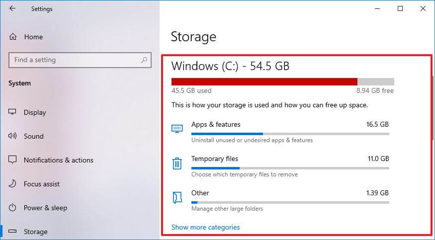 Paramètres de stockage sur Windows 10 version 1903 et versions ultérieures