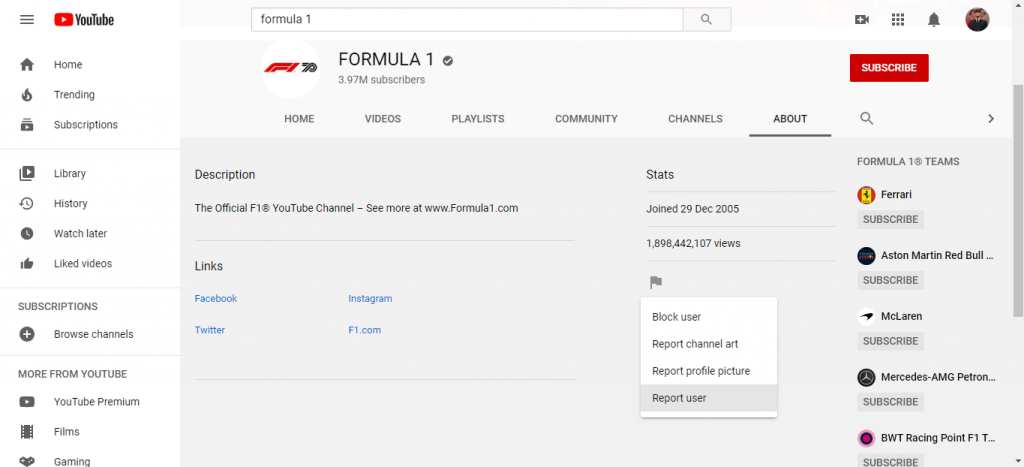 Signaler une chaîne YouTube