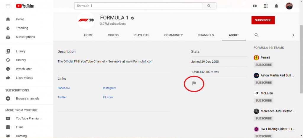 Signaler une chaîne YouTube