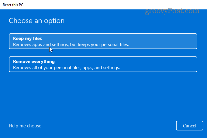 réinitialiser ce cloud pc ou windows local 11