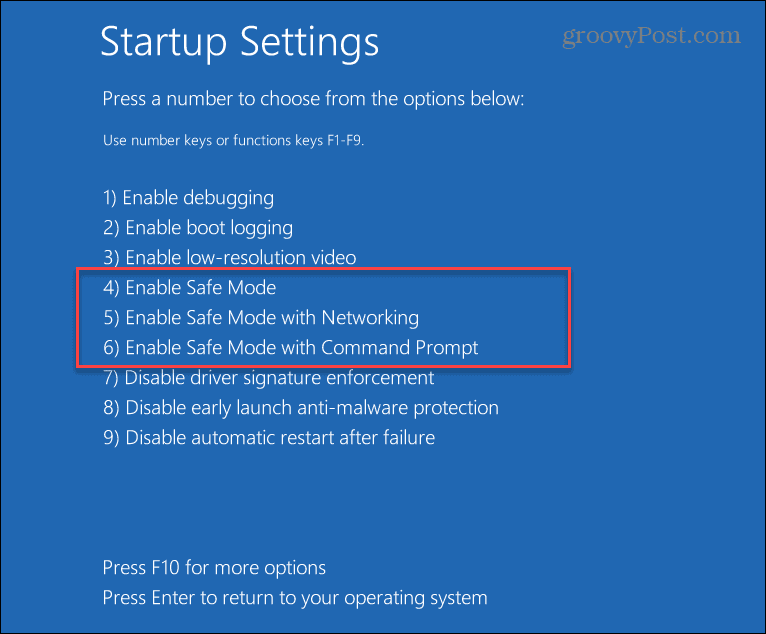 Paramètres de démarrage du mode sans échec Windows 11
