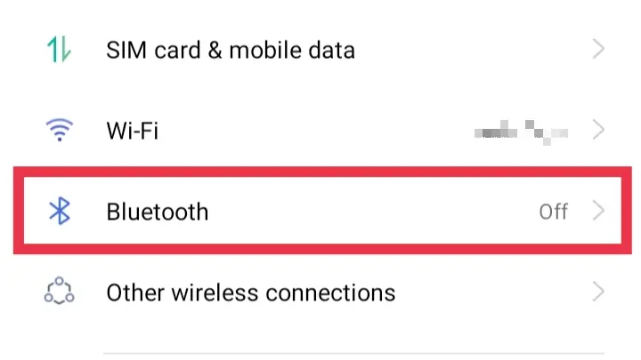 Appuyez sur Bluetooth dans les paramètres Android