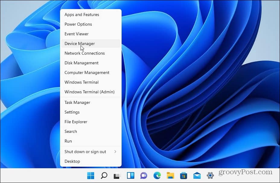 Menu Démarrer du Gestionnaire de périphériques