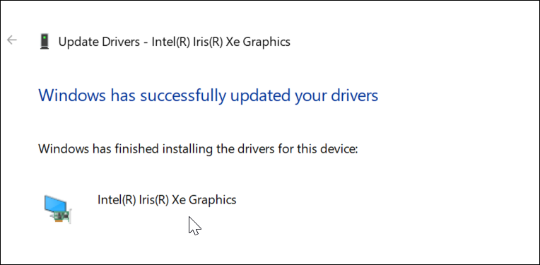 Succès de la mise à jour du pilote GPU